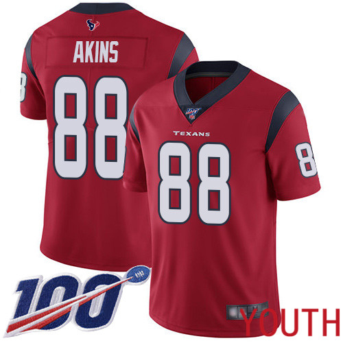 Houston Texans Limited Red Youth Jordan Akins Alternate Jersey NFL Football 88 100th Season Vapor Untouchable